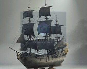 Modèle 3D de bateau pirate, modèle 3D perle noire, modèle 3D de bateau en bois, modèle 3D de perle noire pour l'impression 3D, figurine en perle noire