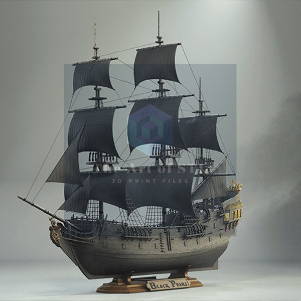 Modèle 3D de bateau pirate, modèle 3D perle noire, modèle 3D de bateau en bois, modèle 3D de perle noire pour l'impression 3D, figurine en perle noire