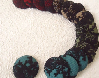 GREEN BLUE RED buttons, lace buttons,  fabric buttons,  1 7/8 inches, 1.9 inches, 4.7 cm, 48.26 mm, size 75 buttons