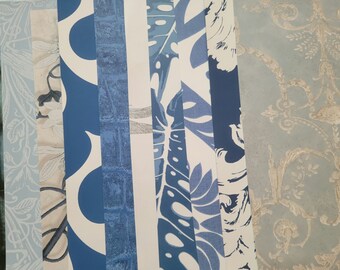 10 pieces Blue wallpaper samples - use for book covers, paper arts, cards