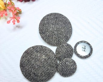 BLACK WHITE button,  wool buttons, upholstery button, tufting button, coat button, 1.5 or .75 inch button