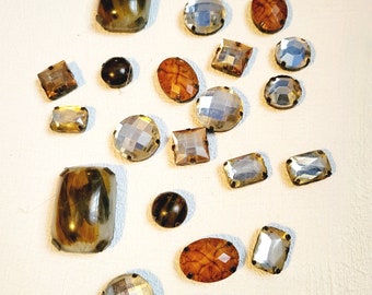 Flat back cabochons, tiger eye beads, earth tone plastic beads