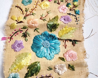 Embroidered raffia, floral piece