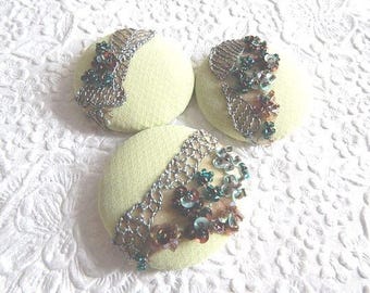 GREEN PINK GRAPE buttons, beaded button, sequin button, sewing button,  1 7/8 inches, 1.9 inches, 4.7 cm, 48.26 mm, size 75 buttons