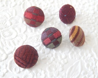 5 DARK RED multi fabric upholstery buttons, use for tufting headboards, refresh vintage coats, .75 inches
