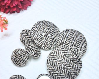 GRAY chevron button,  wool buttons, upholstery button, tufting button, coat button,  1.5 or .75inches