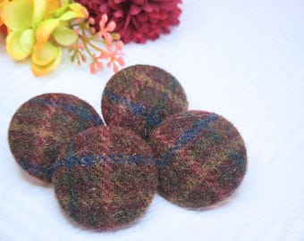 CHOCOLATE button, plaid button, wool button, upholstery button, heavy duty button, 1.5 inches button