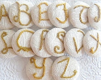 CREAM embroidered button, monogram button,  letter button, round button, 2 inch button