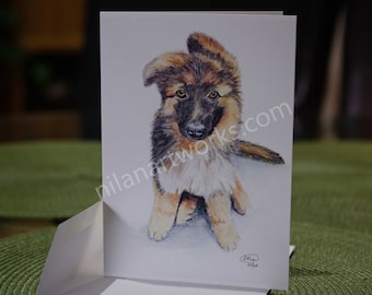 German Shepherd Single Greeting Card Printed from Watercolor Painting by Annette Nilan with Envelope and Blank Inside