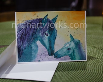 Abstract Horses Single Greeting Card Printed from Watercolor Painting by Annette Nilan with Envelope and Blank Inside