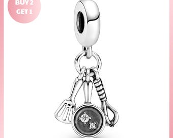 Charm Bracelet Bead, Spatula Frying Pan Whisk Dangle Charm, Spatula Frying Jewelry, Spatula Frying Pan Jewelry, Frying Pan Jewelry