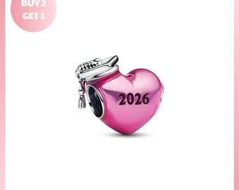 Charm Bracelet Bead, Graduation 2026 Pink Heart Charm, Graduation 2026 Jewelry, Graduation 2026 Pink Jewelry, 2026 Pink Jewelry