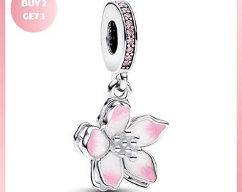 Charm Bracelet Bead, Cherry Blossom Dangle Charm, Cherry Blossom Jewelry, Blossom Dangle Jewelry, Gift for Her