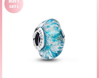 Charm Bracelet Bead, Turquoise Murano Glass Glitter Charm, Turquoise Murano Jewelry, Murano Glass Jewelry, Murano Glass Glitter Jewelry