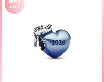 Charm Bracelet Bead, Graduation 2026 Blue Heart Charm, Graduation 2026 Jewelry, Graduation 2026 Blue Jewelry, 2026 Blue Jewelry