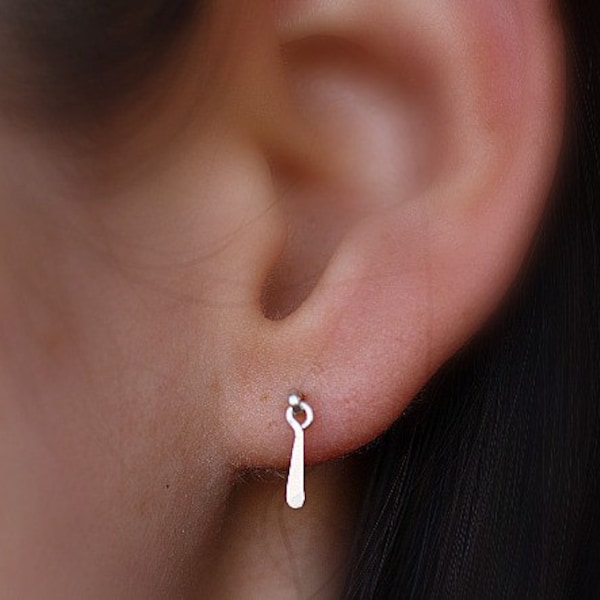 Tiny Dangle Stud Earrings of Sterling Silver, 100 Percent Post Consumer Recycled, Eco Friendly