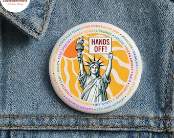 Hands Off Protest Pin, Defend Democracy, Anti Resist, Protest, Social Security, Women’s Rights, Pin Button, Anti Trump, Democrat