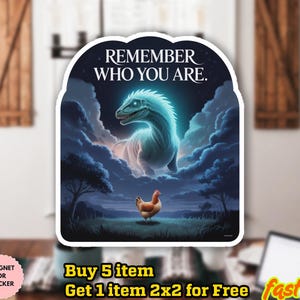Kom ihåg vem du är-klistermärke/bilmagnet, roligt evolutionsskämt-meme-klistermärke, kyckling-dinosaurieklistermärke, Dunny-dekal