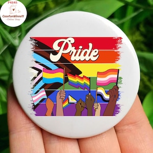 Progress Pride Flag Pinback Button in 3size,  Pin Button Badge Gay Pride Rainbow Flag, LGBT LGBTQ Pride, Queer Gay & Lesbian, Anti Trump Pin