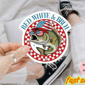 Autocollant de pêche du 4 juillet/aimant de voiture de Zazzle.be Liste d'envies Vous avez des idées ? rouge blanc et autocollant Bruh, Sublimation drôle de jour de l'indépendance | Conception du 4 juillet pour garçons| Sticker imperméable