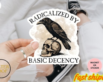 Radicalized By Basic Decency Sticker/Car Magnet, Gift for Socialist, Liberal Accessory, Basic Decency, Democracy Gift, Socialist Radicalized