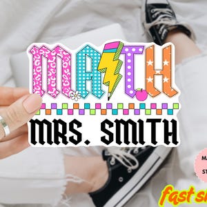 Personalized Math Teacher Sticker, Rainbow Teacher Gift, Custom Teacher Gift, Custom Teacher Decal Sticker, Colorful Teacher Name Decal