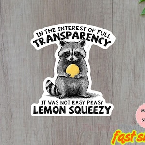 It Was Not Easy Peasy Lemon Squeezy Sticker, Funny Raccoon Sticker, Sarcastic Sticker, Meme Sticker, Cute Raccoon, Waterproof Vinyl Sticker