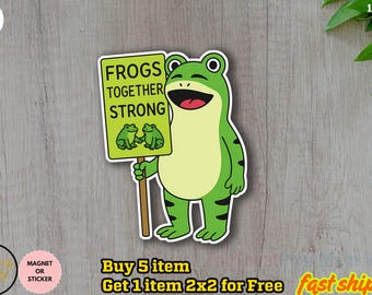 Sticker kikkers samen sterk, sticker Portland Frog Rage Again The Machine Protest, sticker staan met groene kikker, sticker anti-IJS