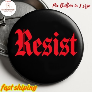 RESIST Red Pin Buttons | Retro Statue of Liberty Art, Anti-Trump Button, Anti-DOGE Pins, Pro-Democracy Pin, Pro-Equality Pin, Feminist Pin