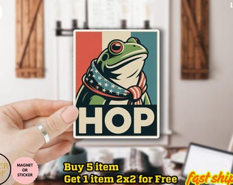 Hop Portland Frog Sticker/Car Magnet, Funny Sticker, Green Portland Frog Sticker, Anti Trump, FDT, Democracy Sticker, Anti ICE Sticker