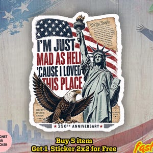 Liberty And Justice For All sticker/automagneet, Vrijheidsbeeld VS 250 deca, 4 juli cadeau