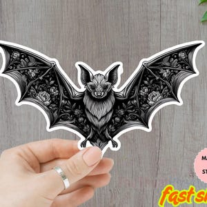 Cute Floral Bat Sticker-Halloween Sticker-Animal Sticker-Trendy Sticker-Kindle Sticker-Botanical Art-Spooky Sticker-Nature Inspired Decal