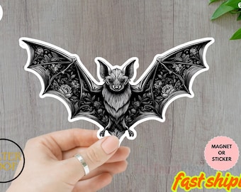 Cute Floral Bat Sticker-Halloween Sticker-Animal Sticker-Trendy Sticker-Kindle Sticker-Botanical Art-Spooky Sticker-Nature Inspired Decal