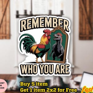 Kom ihåg vem du är-klistermärke/bilmagnet, roligt evolutionsskämt meme-klistermärke, kycklingdinosaurie-dekal, rolig kyckling-klistermärke