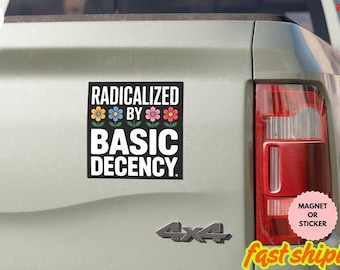 Geradicaliseerd door basis fatsoen Anti Trump automagneet/sticker, sticker No Kings in America, sticker liberale, sticker basis fatsoen, sticker democratie