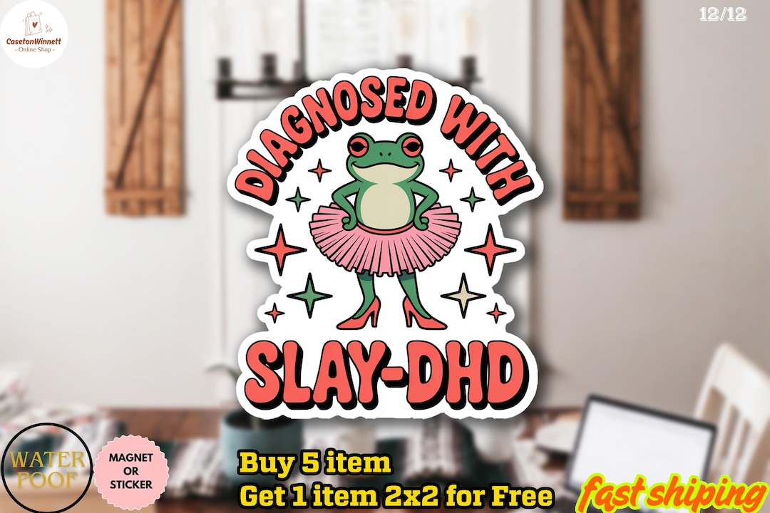 Funny ADHD Frog Sticker/car Magnet, Neurodivergent Meme Sticker ...