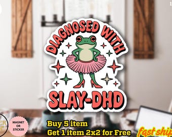 Lustiger ADHD Frosch-Aufkleber / Automagnet, Neurodivergenter Meme Aufkleber, Frogcore-Aufkleber, Unhinged Aufkleber im Vintage-Stil