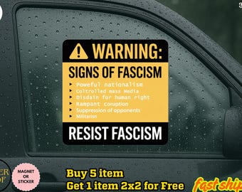 Warning Fascism Sticker/Car Magnet, Political Protest Vinyl Sticker, Resist Activist Decal, Progressive Anti Authoritarian Sticker, Equality
