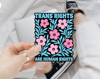 Trans Rechte sind Menschenrecht Aufkleber | Trans Pride Flagge Aufkleber | LGBTQ+ Vinyl Aufkleber | Wasserdicht & langlebig | Aktivist Sticker