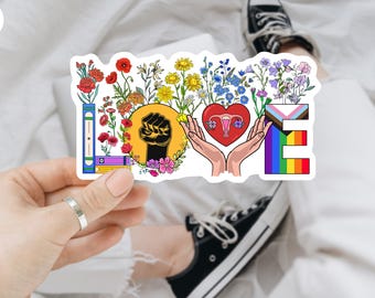 Bloemen liefde Mensenrechten Vrouwenrechten LGBTQ-sticker/automagneet, bondgenootstickers, inclusief sticker, waterflesstickers, bekersticker