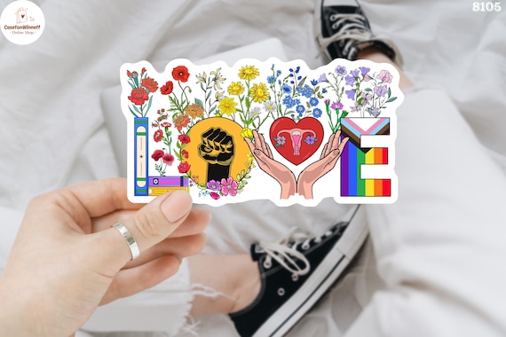 Floral Love Human Rights Women Rights LGBTQ Sticker/Car Magnet, Ally Stickers, Inclusive Decal, Waterbottle Stickers, Tumbler Sticker