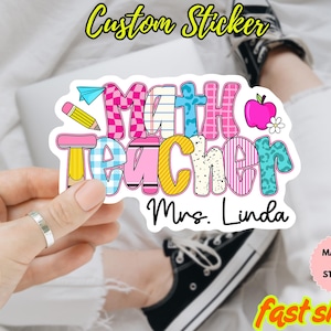 Custom Teacher Name Sticker, Personalized Teacher Stickers Funny Teacher Back To School Waterproof Vinyl Die-Cut Sticker Gifts for Teacher