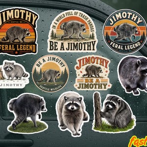 Pakket van 100 grappige wasbeerstickers van Jimothy, virale wasbeersticker uit Seattle, grappig wasbeer-memecadeau afbeelding 3