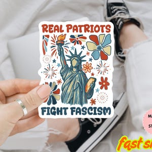 Real Patriots Fight Fascism Statue Of Liberty Protest Resist  Sticke/ Car Magnet, Anti-Trump Resistance, Resist Fascism Bumper Sticker