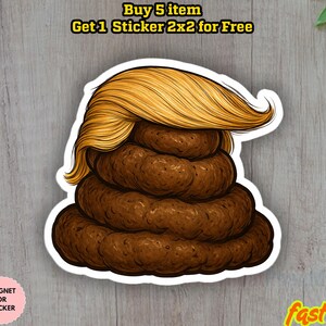 K&ouml;nnte beinhalten: Ein Aufkleber mit einem braunen, geschichteten Design, gekr&ouml;nt von einer blonden Frisur. Der Aufkleber hat einen wei&szlig;en Rand und enth&auml;lt den Text "Buy 5 item Get 1 Sticker 2x2 for Free". Der Aufkleber ist als Magnet oder Aufkleber gekennzeichnet.