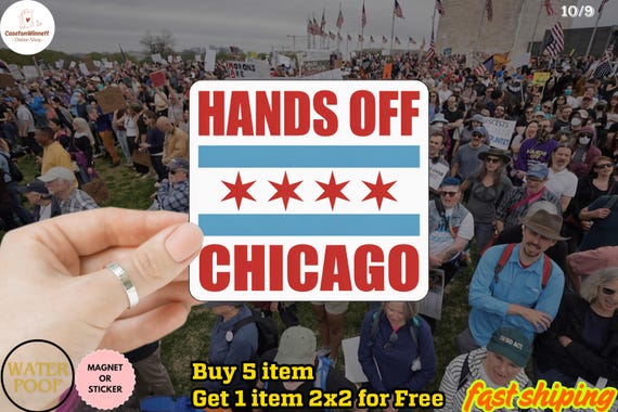 Hands Off Chicago Sticker or Magnet, Chicago Pride Anti-ICE Weatherproof Vinyl Decal, Chicago Flag Sticker