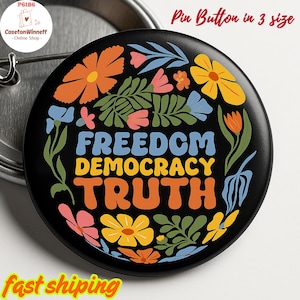 Freedom Democracy Truth Pin Buttons in 3 Sizes, Anti Trump FDT Pin, Liberal Gift, Foxtrot Delta Pin, Not My President, Democrat Liberal Pin