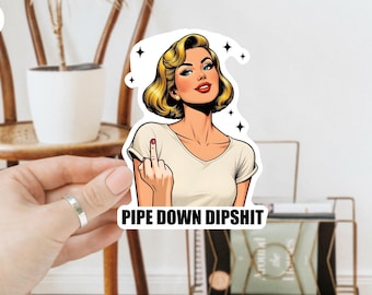 Pipe Down Dipshit Sticker,Funny Quote Awesome Sticker, Sassy Sticker, Funny Correction Guy Meme Sticker, Office Prank Sticker