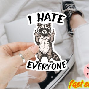 Middle Finger I Hate Everyone Raccoon Sticker,  Vintage Raccoon, Woodland Animal Sticker, Funny Laptop Decal, Trash Panda Sticker, Trendy