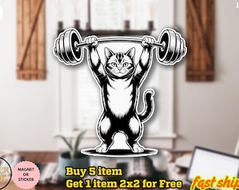 Funny Cat Gym Sticker, Cat Workout decal, Funny Deadlift Cat Meme sticker, Gym Pump Cover, workout sticker, cat lover gift